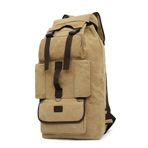 100L Canvas Backpack for Travel & Hiking - Men's Large Capacity Pack with Blanket Storage