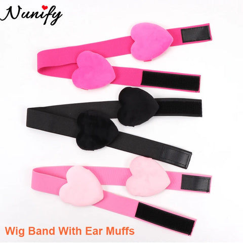 Adjustable Edge Control Elastic Band with Pink Heart-Shaped Ear Covers and Pads