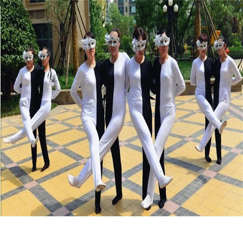 Funny Optical Illusion Siamese Dance Costume Black/White Leg Dance Outfit