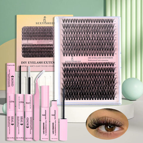 Cluster Lash Kit: 280pcs Lashes with Bond, Seal, Remover & Tool