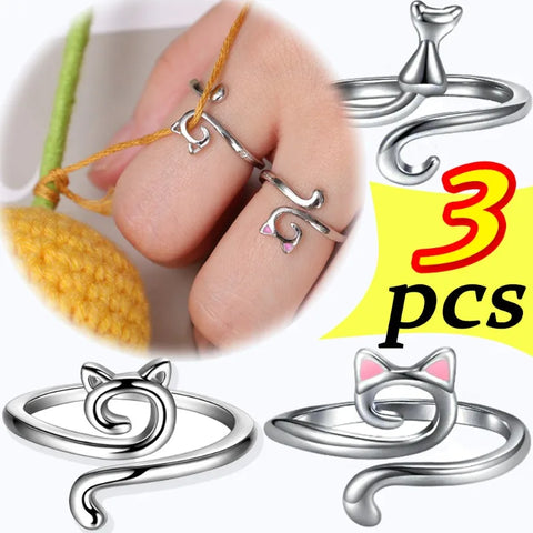 Crochet Cat Ears Ring Yarn Loop Regulator Finger Protector Knitting & Sewing Tool