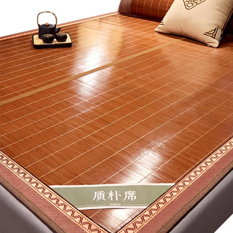 Dual-Use Bamboo Straw Mat for Beds – Double & Single, Foldable Summer Mat for Student Dorms