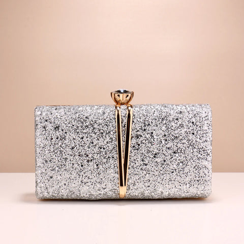 Elegant Metal Chain Flap Clutch - Wedding Party Prom Evening Shoulder Bag