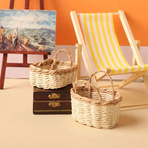 1/12 Miniature Dollhouse Handwoven Rattan Basket for Vegetables & Flowers - Adorable Dollhouse Decor Accessory