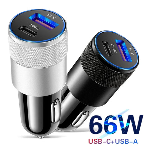 66W Fast Car USB Charger Adapter for iPhone, Xiaomi, Samsung – Cigarette Lighter PD Auto Accessory