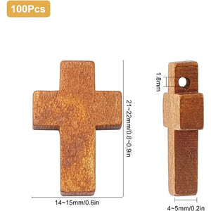 100pcs Wooden Cross Pendants Small Charms for Jewelry Making, DIY Crafts, Necklace, Party Favors