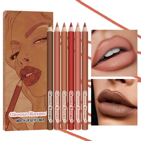 6-Pack Waterproof Nude Lip Liner Set - Long-lasting Matte Finish Lip Kit