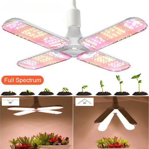 Foldable E27 LED Grow Light Bulb SMD2835 Full Spectrum Phyto Lamp for Indoor Plants, Bloom & Flowering Gardens