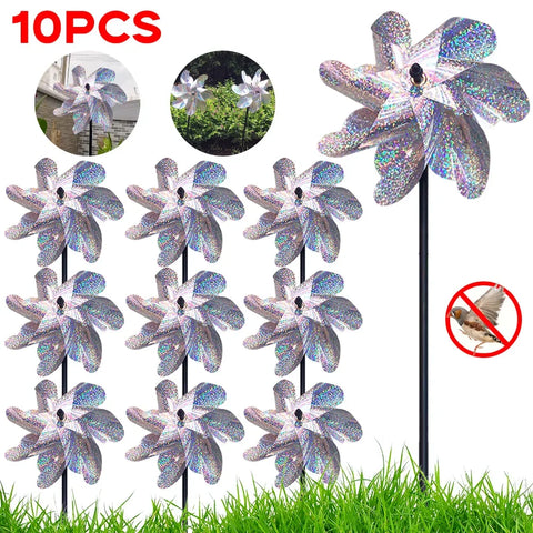 12 Pack Reflective Bird Deterrent Pinwheels - Garden Pest Control Decorations