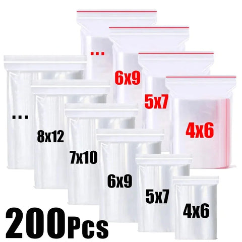 Clear Resealable Ziplock Bags - Multi-size 100/200 Pack for Jewelry, Food & Crafts Storage