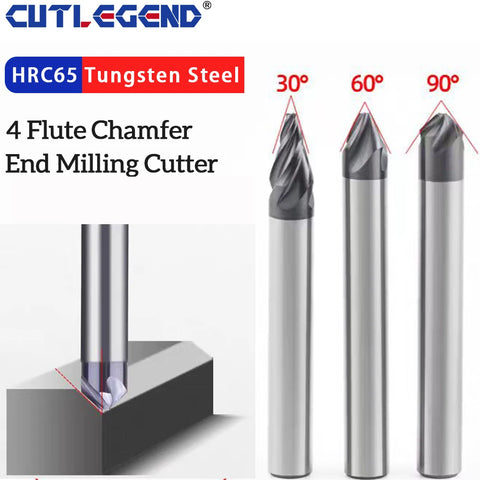 Chamfer Mill Cutter 90° HRC60 4 Flutes Carbide Countersink Deburring 4mm 6mm V Groove Router