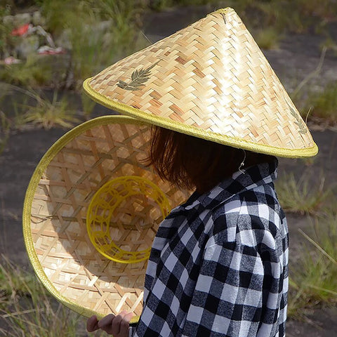 Hand-Woven Bamboo Straw Sun Hat, Rainproof Cone Hat for Travel, Fishing, Dance Props, Chinese Style Farmer Sunshade Hat
