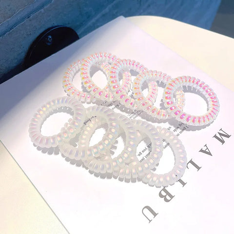 5-Pack Elastic Transparent Spiral Hair Ties for Women and Girls - Telephone Wire Hair Bands Accessory