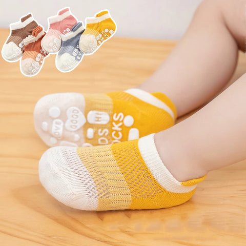 5 Pairs Baby Breathable Mesh Non-Slip Trampoline Socks with Rubber Grips, Summer Infant Floor Boat Socks