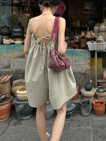 Baggy Women's Backless Rompers, Wide Leg, Breathable, Casual Summer Strap Overalls, Harajuku Street Style