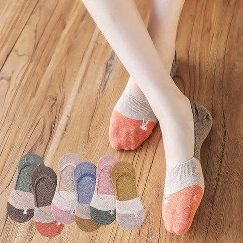 5 Pairs Women's Summer Boat Socks - Cute Harajuku Embroidered Bunny Patchwork Invisible Socks