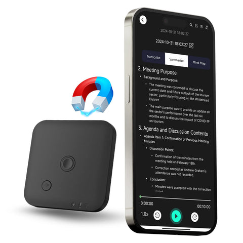 AI Voice & Call Recorder with Speech-to-Text, 64GB, 100+ Languages, Summarization