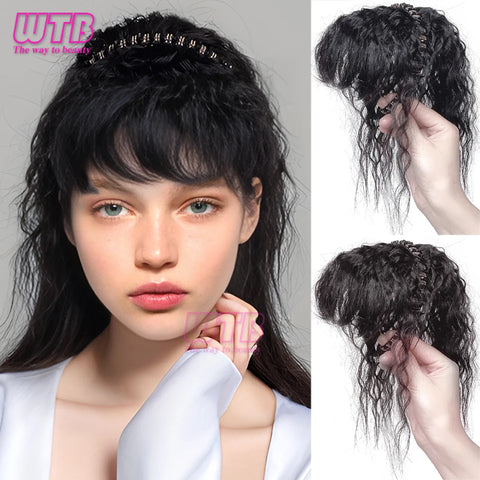 Curly Hairband Wig with Natural-Looking Bangs for Women - Covers White Hair, Thin Bangs