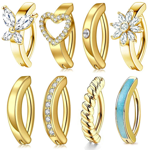 Gold Curved Reverse Belly Button Ring 14g Stainless Steel Navel Clicker Piercing Body Jewelry