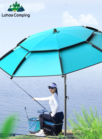 Double-Layer Folding Fishing Parasol Umbrella 2.0-2.4m - Windproof Outdoor Beach & Garden Shelter