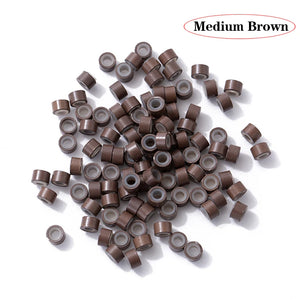 100pcs Silicone Micro Rings Beads for Hair Extensions Beige Black 5x3x3mm Micro Nano Loop Links