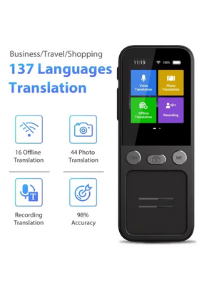 Portable T16 AI Voice Translator: 138 Languages, Real-Time, 3.1" Screen, Offline Capability, Voice Record