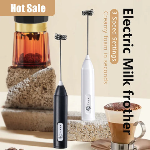 Handheld Electric Milk Frother Stainless Steel Whisk Mixer Coffee Foamer Egg Beater Kitchen Tool Wireless Blender