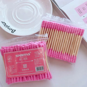 100-Pack Pink Dual Tip Cotton Swabs for Makeup & Ear Cleaning