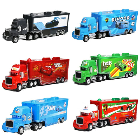 1:55 Diecast Lightning McQueen Toy Car Set with Truck and Trailer