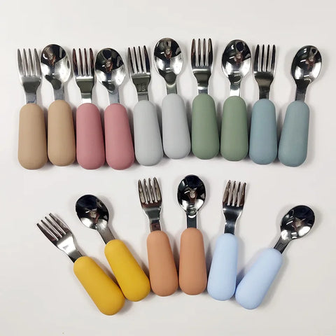 Baby Tableware Set Stainless Steel Utensils Toddler Cutlery Cartoon Design Feeding Spoon Fork