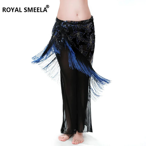 Belly Dance Hip Scarf Wrap with Tassel Belt and Embroidered Sequins