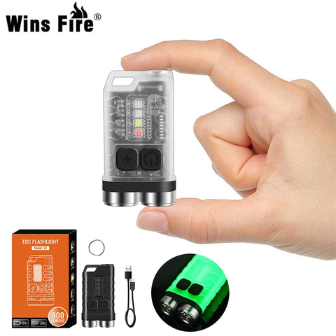 EDC Flashlight Keychain 900 Lumens Portable Light with USB-C Charging for Emergency, Work, Camping