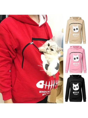3XL Cat & Dog Lover Hoodie with Kangaroo Pouch, Cuddle Pocket, Pet Paw Design Pullover