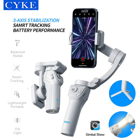 3-Axis Smartphone Gimbal Stabilizer with Fill Light & Tripod, Foldable Handheld for iPhone Android Vlog Video