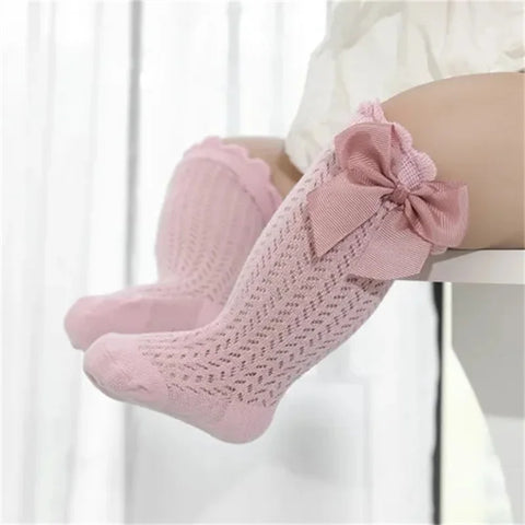 Baby Girl Knee High Socks with Bows - Cotton Mesh Lace for Newborn to 24 Months - Summer Toddler Princess Long Socks for Infants 2024