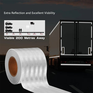 10cm x 5m High-Reflective Micro Prismatic Adhesive Tape - Waterproof White Stickers for Trucks, Trailers