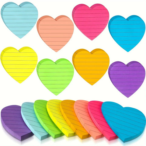 Heart Shaped Sticky Notes Notepad Memo Pad Bookmarks - 8 Colors Office Supplies Posting Stickers