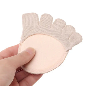 1 Pair Five-Finger Half Cotton Sweat-Absorbent Socks with Silicone Toe Pads for High Heels
