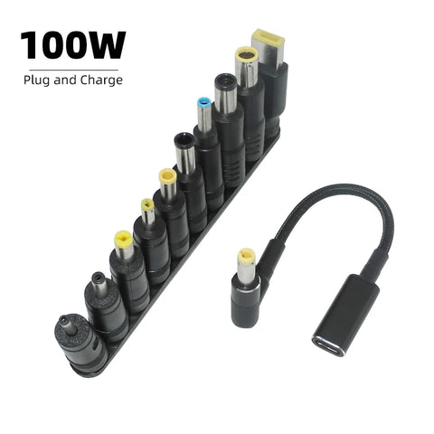 100W USB-C to Universal Laptop Charging Cable, DC Jack Adapter with 10 Connectors, Notebook Charger Cord