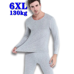 "5XL Thermal Cotton Long Johns Set - Oversized Winter/Spring T-Shirt & Pants"