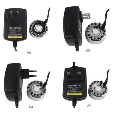 24V Ultrasonic Air Humidifier with 12 LED Light Mist Maker 250ml/h Mini Fogger for Fountain Pond – US/EU/UK/AU Plug