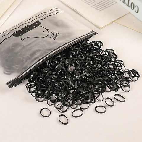1000 Pack High Elasticity Black Transparent Hair Bands - No Damage, Disposable Hair Accessories