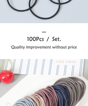 100pcs Women's 4cm Nylon Elastic Hair Bands Set - Scrunchies, Ponytail Rubber Bands, Hair Accessories Headwear