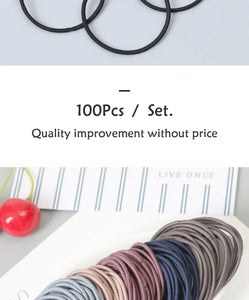 100pcs Women's 4cm Nylon Elastic Hair Bands Set - Scrunchies, Ponytail Rubber Bands, Hair Accessories Headwear
