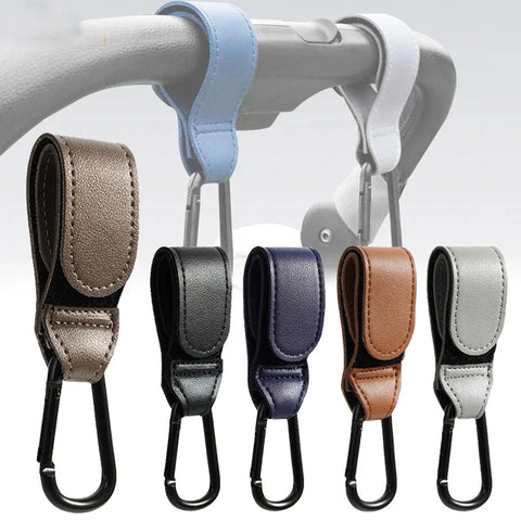 Adjustable PU Leather Baby Stroller Hook Diaper Bag Hanger Pram Cart Organizer for Travel