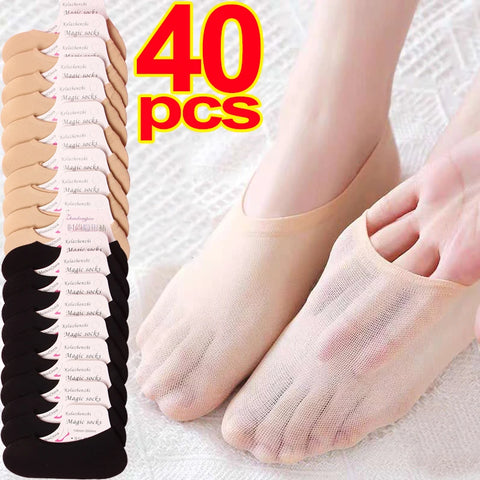 40pcs Women's Invisible Footsies Boat Socks - Thin Trainer Liner, Ballerina Low-Cut Sox, Transparent Summer Slippers