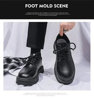 Men's Black Leather Oxford Loafers Anti-Slip Platform Derby Shoes Business Casual