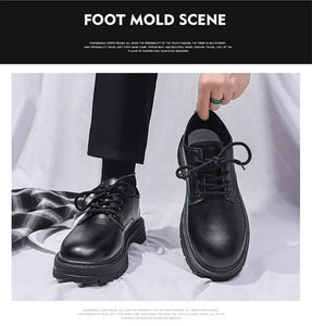 Men's Black Leather Oxford Loafers Anti-Slip Platform Derby Shoes Business Casual