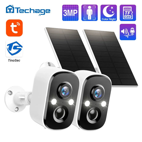 3MP Wireless Solar Battery IP Camera Outdoor Wifi Security, PIR Motion Detection, 2-Way Audio, Alexa Compatible