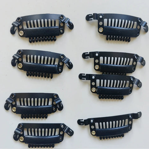 10pcs 3.2cm Black Snap Hair Clips 9 Teeth Weft Clips